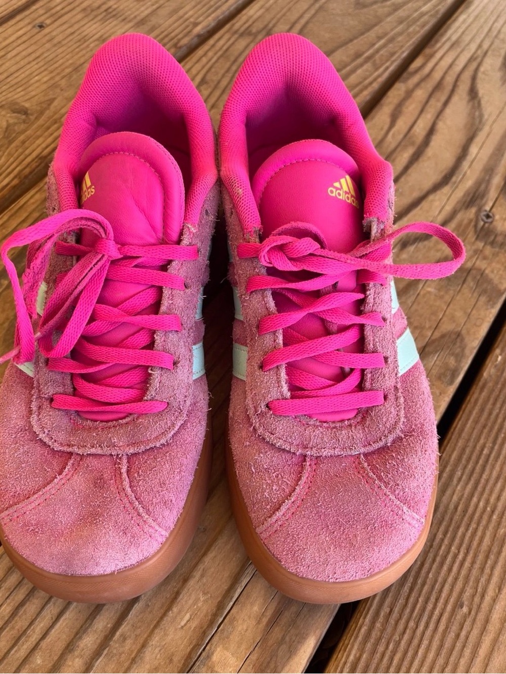 Adidas VL Court 3.0 Suede Sneakers Shock Pink Aqua Gum Sole Size 5.5(w7)